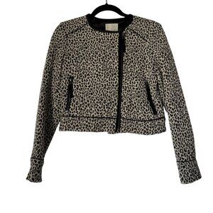 Joie Women's Animal Print Full Zip Jacket Leather Trim Coat, Size XS